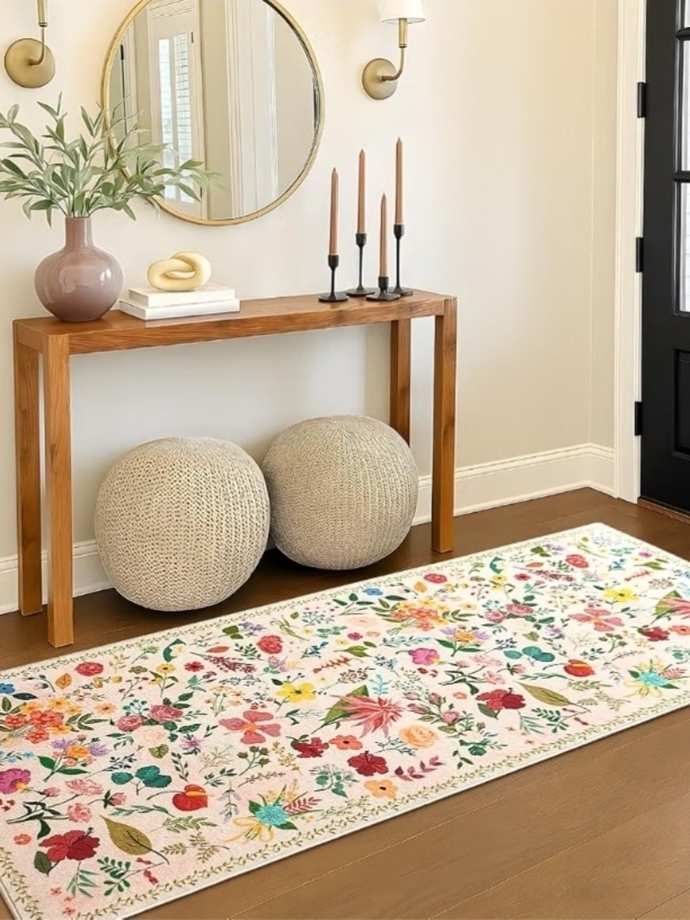 Floral Runner Rug in Cream and Multicolor - Brand: